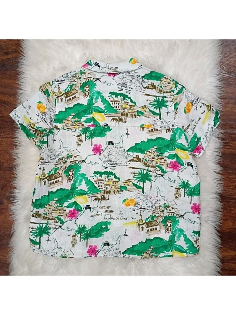 Cynthia Rowley Amalfi Coast Linen Shirt S Resortwear Coastal GreenWhite - Picture 8 of 9